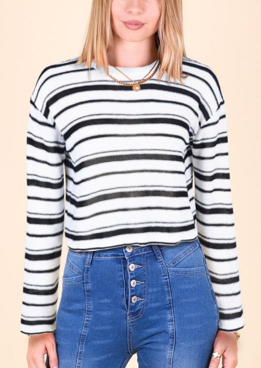 Striped Printed Round Neck Sweater