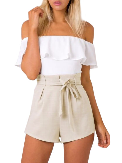 Off Shoulder Jumpsuit Ruffled Bow Tie Shorts Set