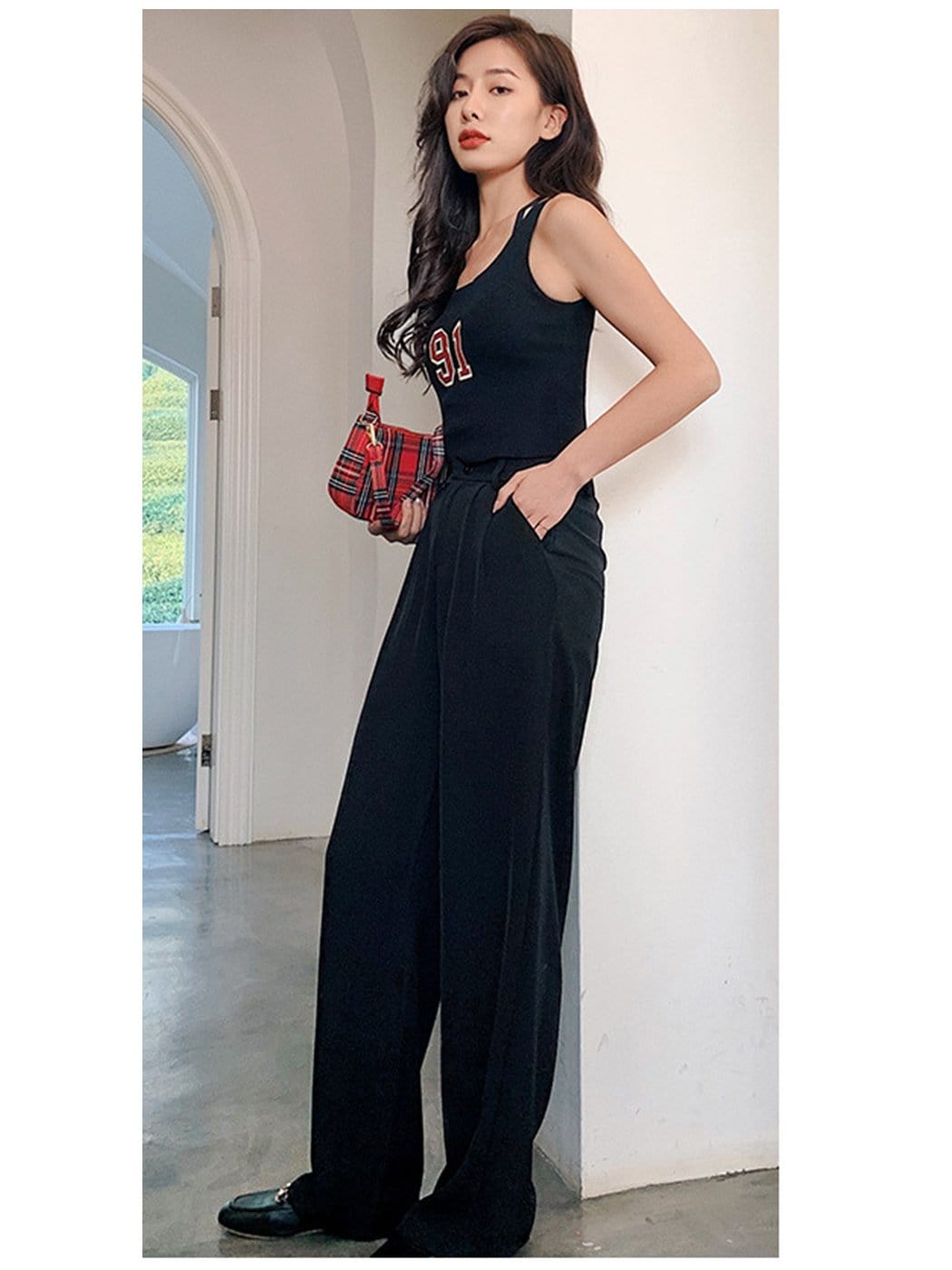 High Waist Casual Wide Leg Drape Pants