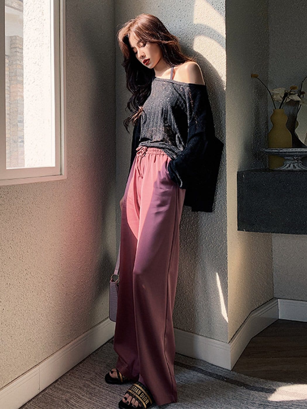 High Waist Casual Wide Leg Drape Pants