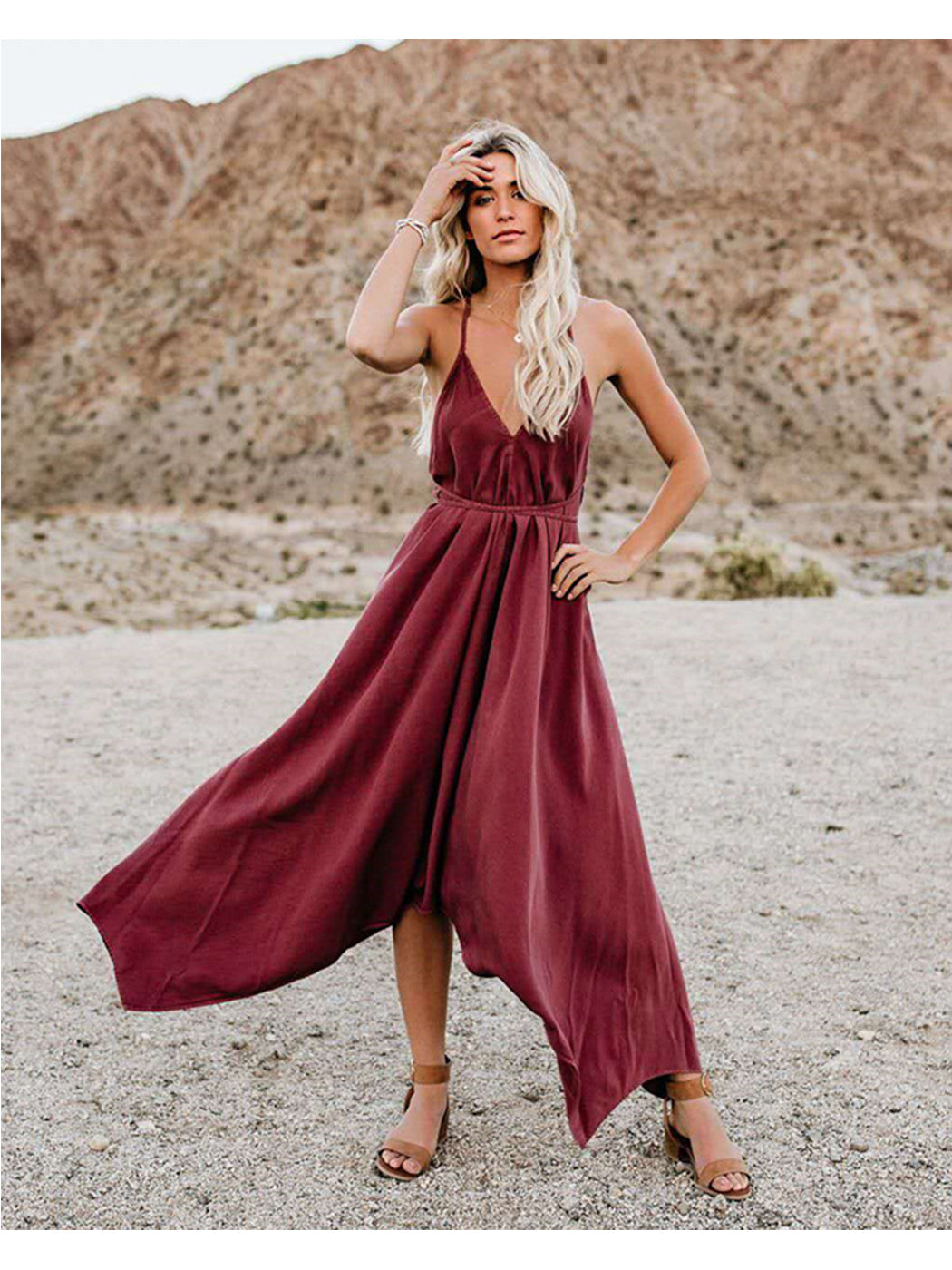 Handkerchief Maxi Backless Strap Dress