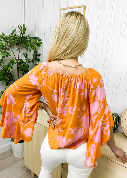 Off-Shoulder Asymmetrical Sleeve Blouse