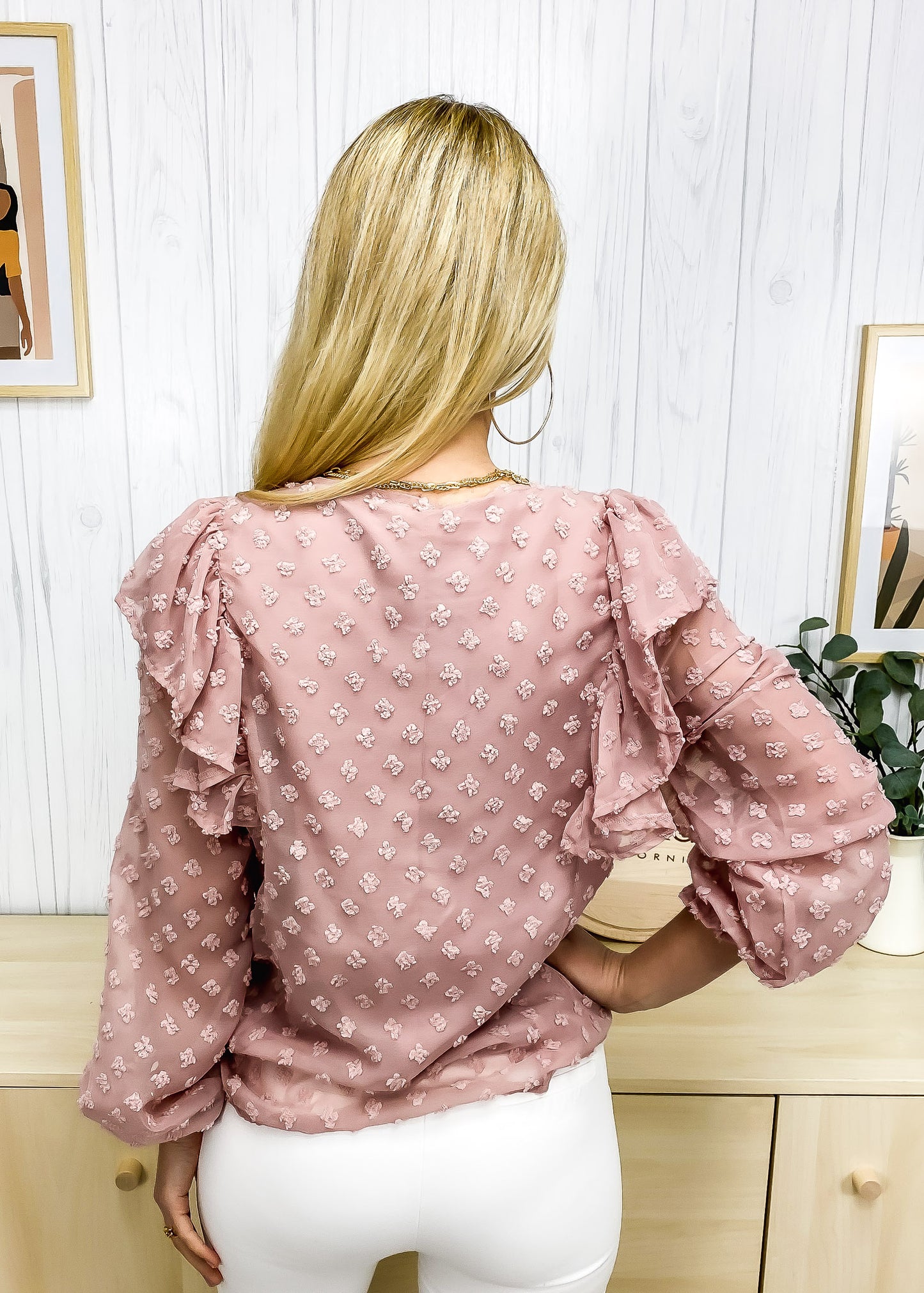 Ruffle Shoulder Long Sleeve Blouse