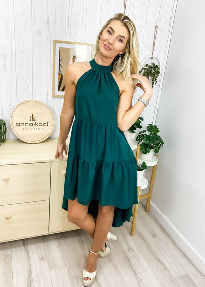 Vestido liso de capas altas y bajas 