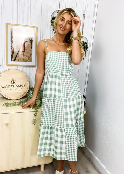 Straight Neck Mixed Gingham Dress