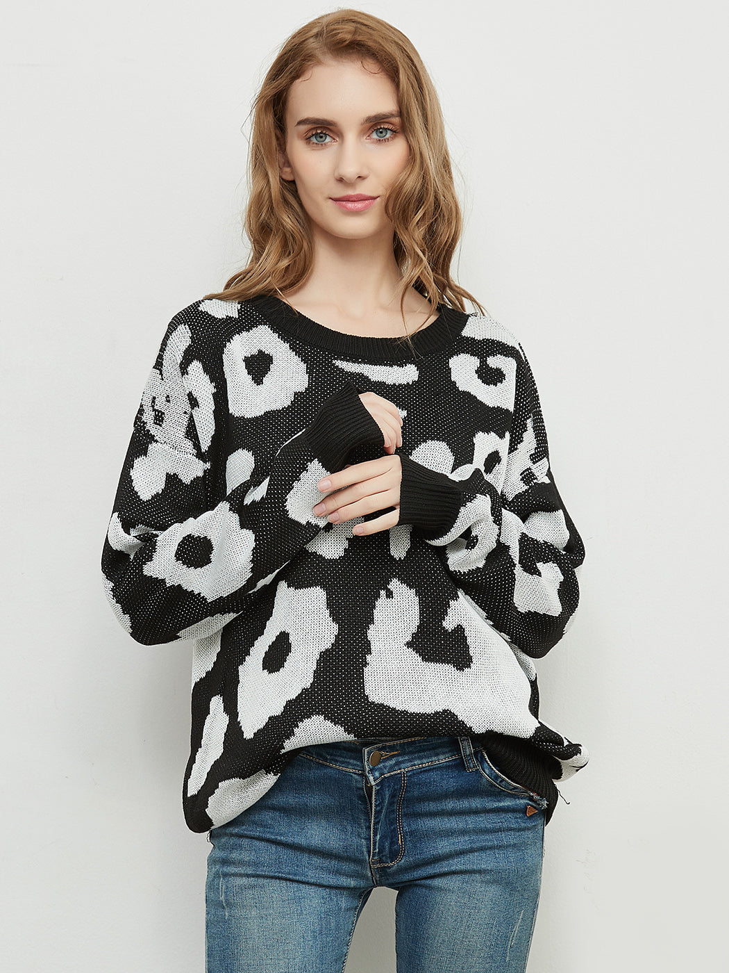 Leopard Print Knitted Long Sleeve Sweater Pullover for Women – Anna-Kaci