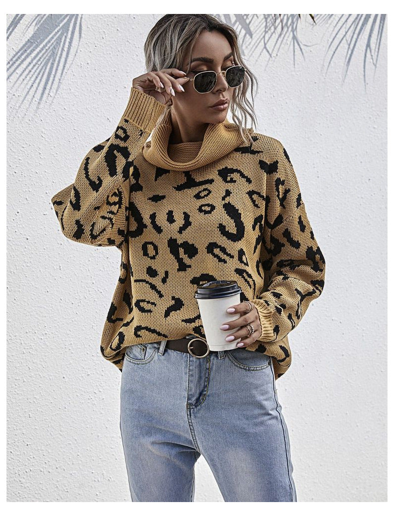 High Neck Leopard Print Sweater