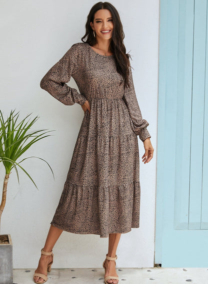 Puffed Sleeve Gathered A-Line Dress