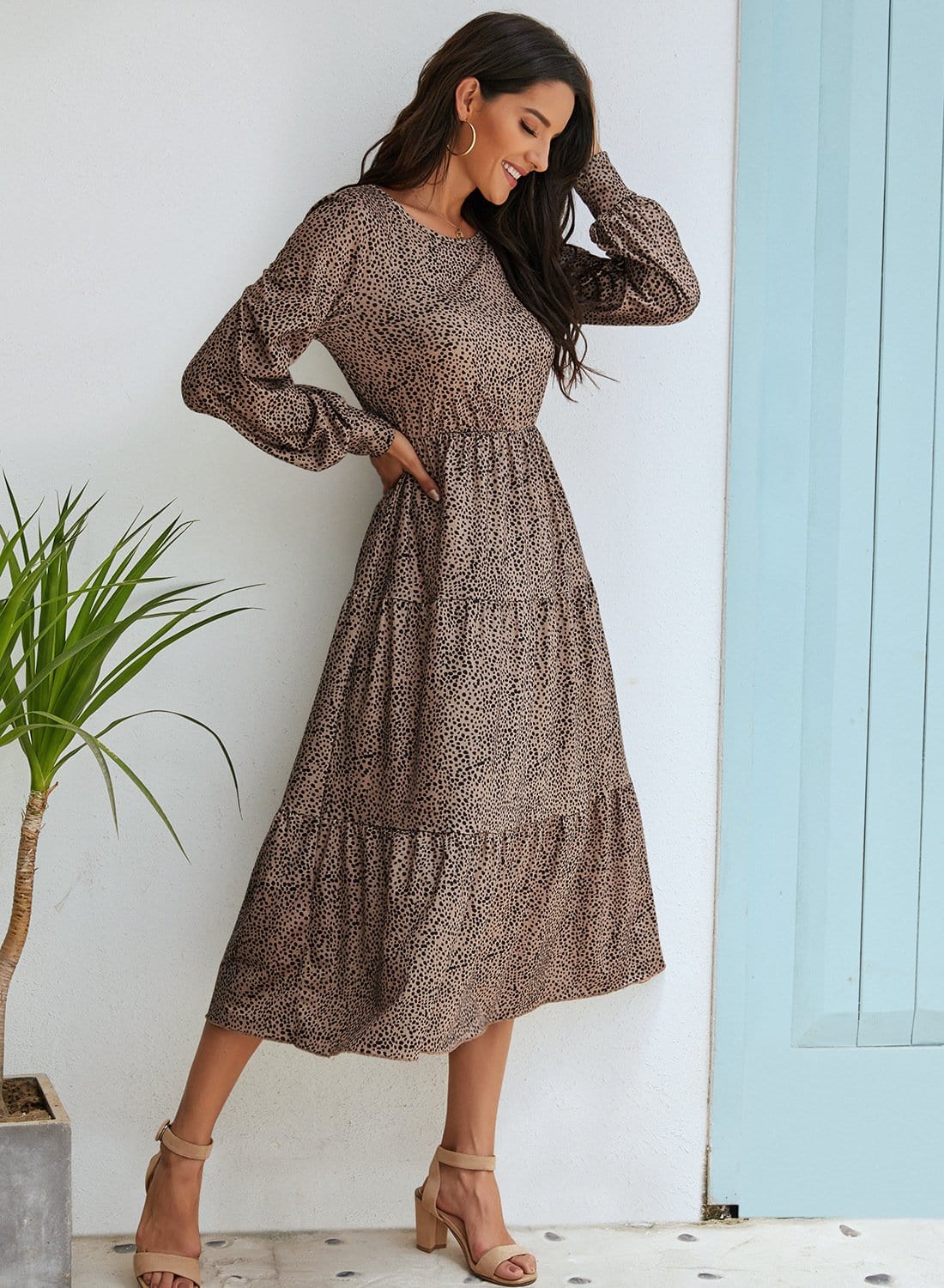 Puffed Sleeve Gathered A-Line Dress