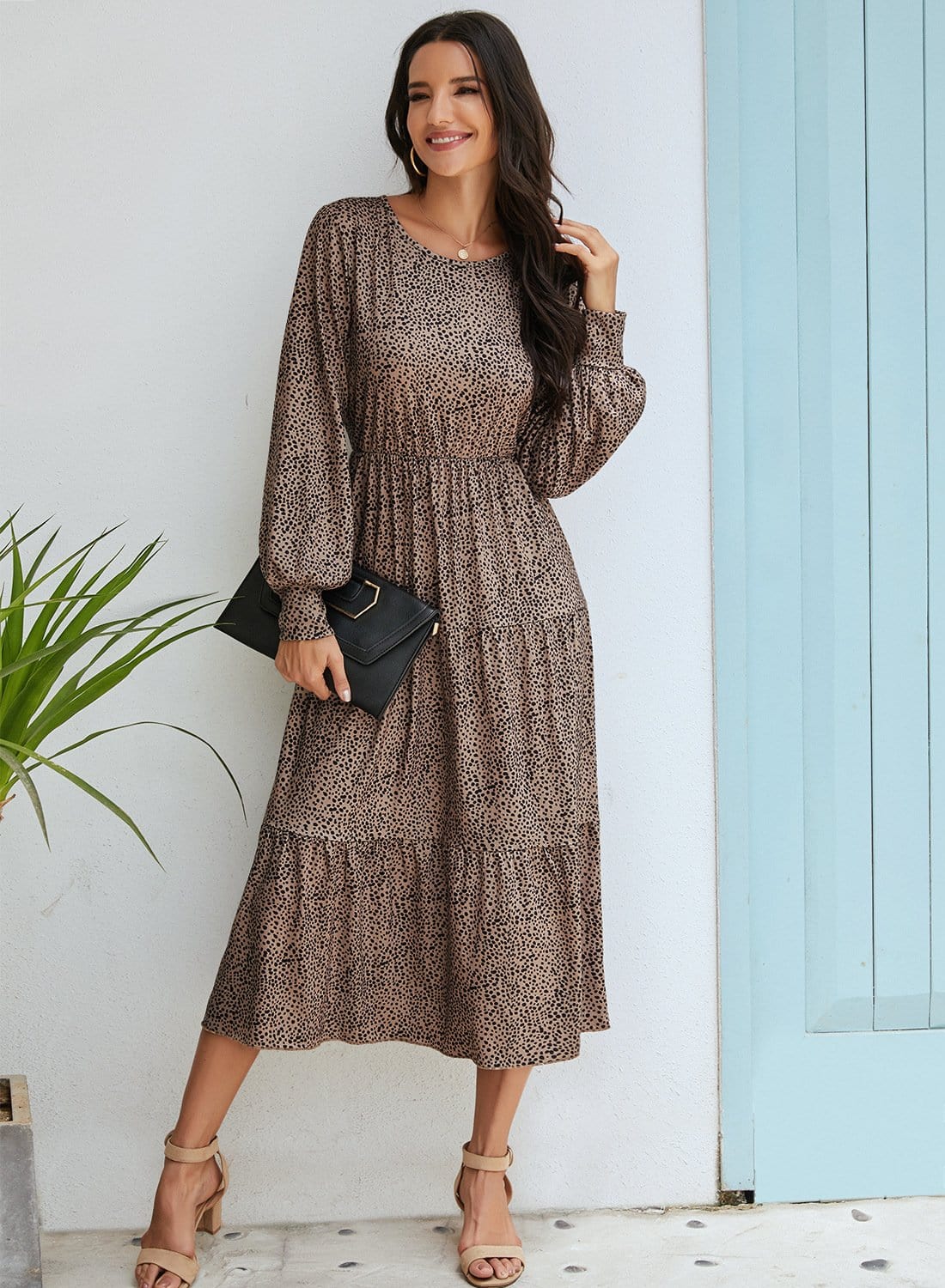 Puffed Sleeve Gathered A-Line Dress