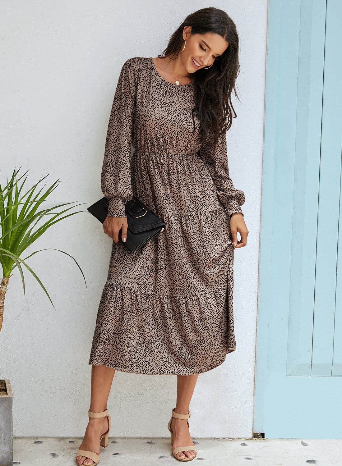 Puffed Sleeve Gathered A-Line Dress