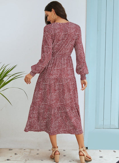 Puffed Sleeve Gathered A-Line Dress