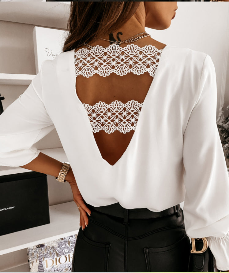 Low Back Lace Trim Blouse