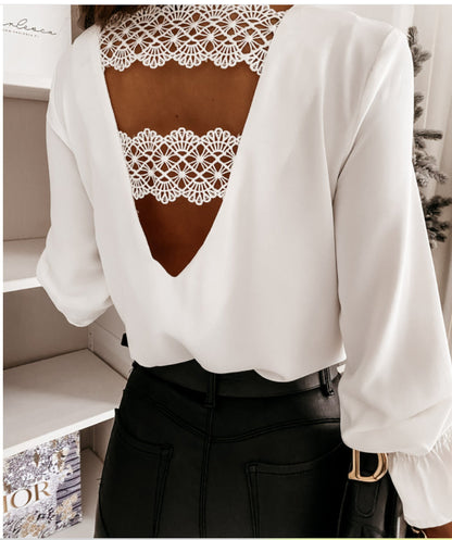 Low Back Lace Trim Blouse