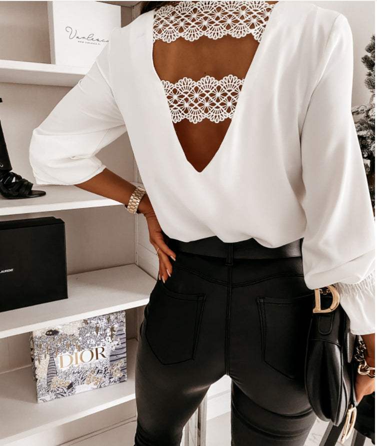 Low Back Lace Trim Blouse