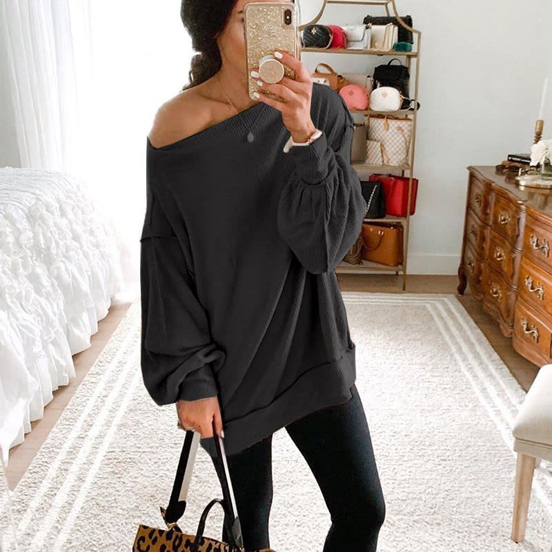 One Shoulder Ribbed Knit Sweater