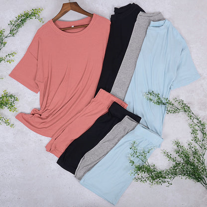 Solid Color Tee and Biker Shorts Set