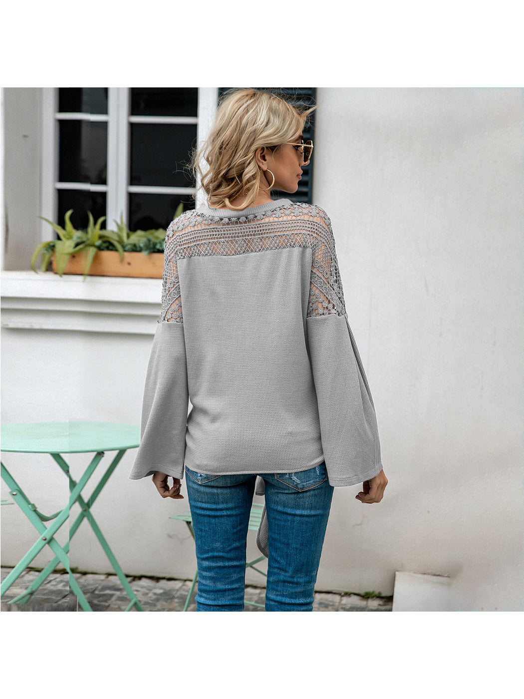 Bell Sleeve Lace Detail Top