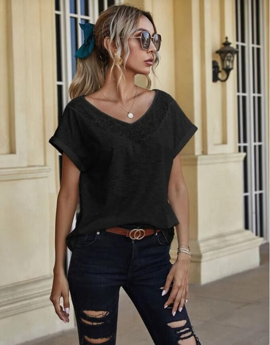 Lace Yoke Dolman Tee