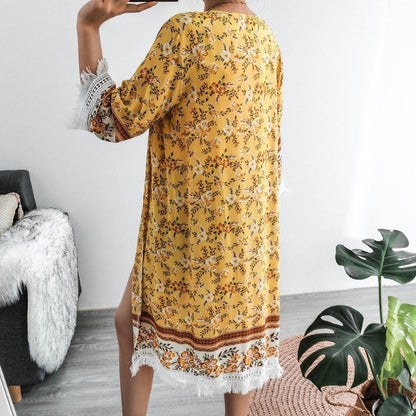 Cárdigan bohemio con estampado de amanecer 