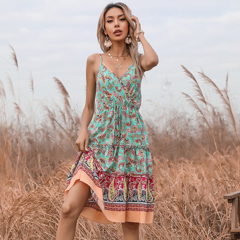 Surplice Neck Paisley Print Dress