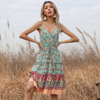 Surplice Neck Paisley Print Dress