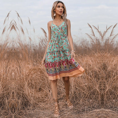 Surplice Neck Paisley Print Dress