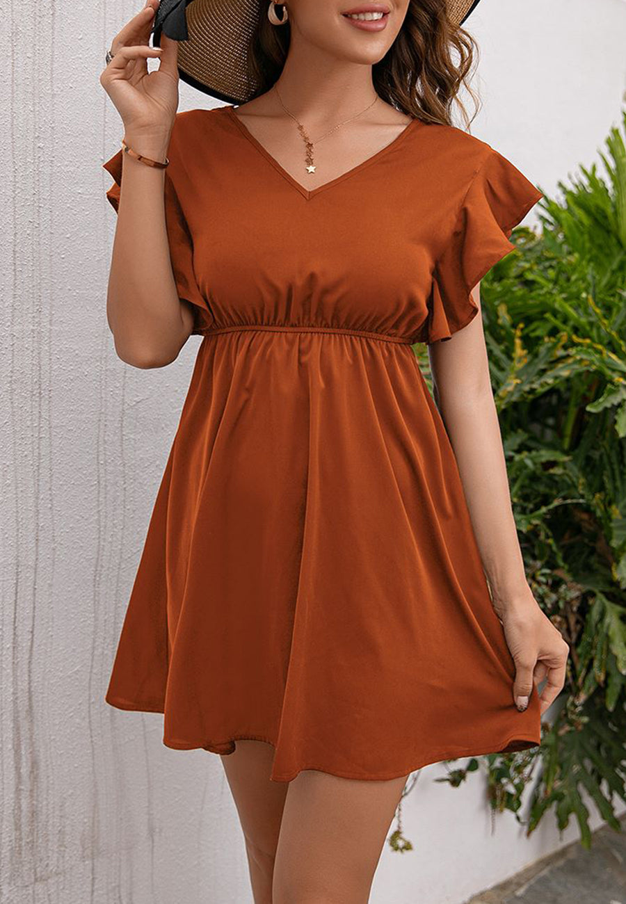 Solid V Neck Tie Back Dress