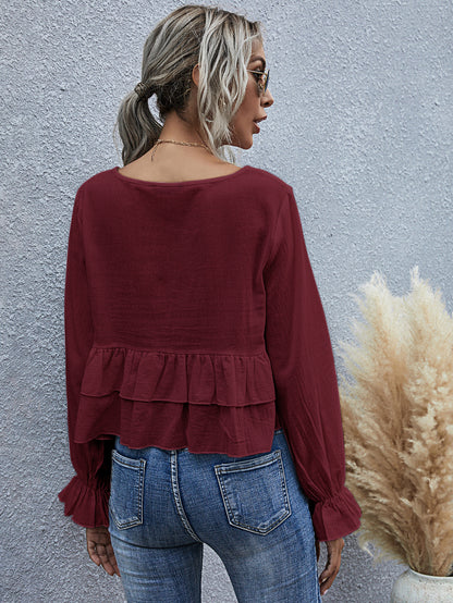 Ruffle Semi Cropped Long Sleeve Blouse