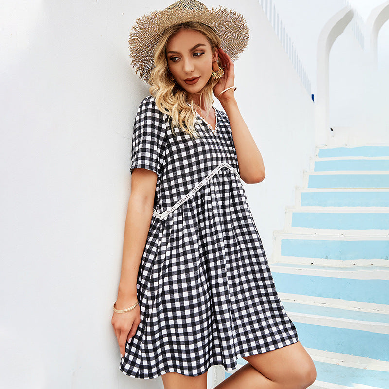 Short checkered dress sale