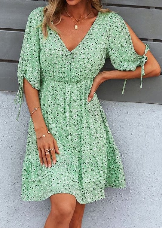 Open Sleeve Floral Print Dress