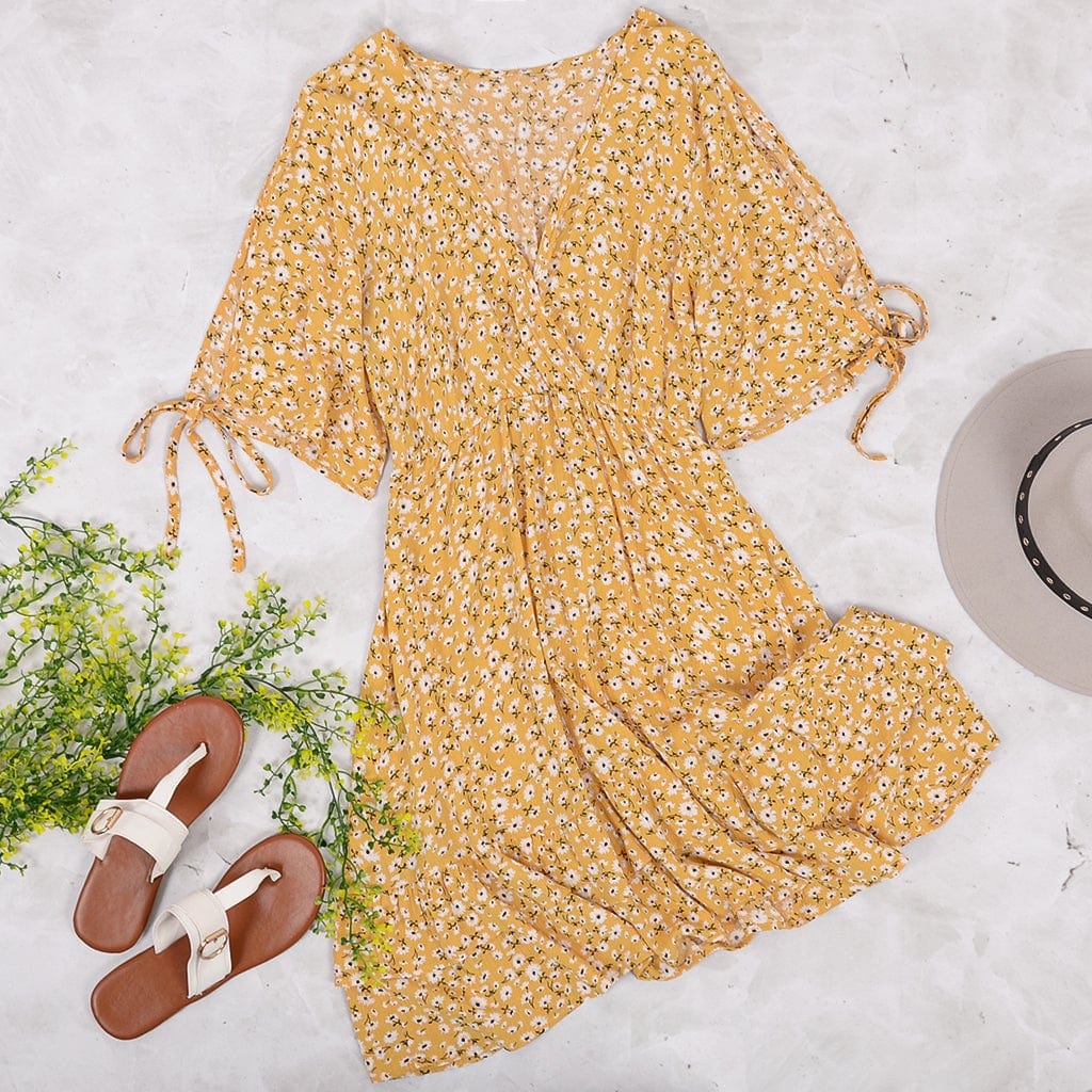 Open Sleeve Floral Print Dress