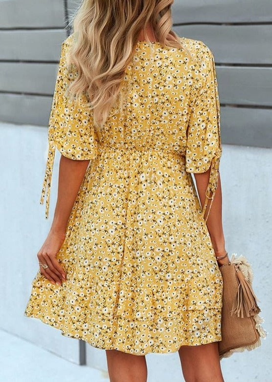 Open Sleeve Floral Print Dress