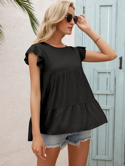 Blusa sin mangas con volantes en capas