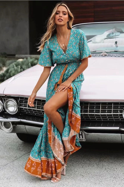 Vestido boho fluido con volantes