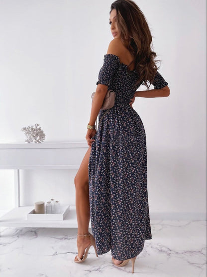 Smocked Wrap Off-Shoulder Maxi Dress