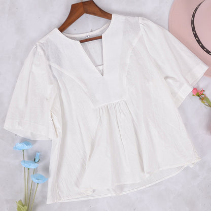 Puffed Sleeve V-Neck Blouse