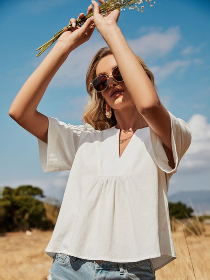 Puffed Sleeve V-Neck Blouse