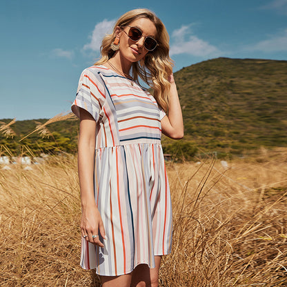 Round Neck Multicolor Striped Dress