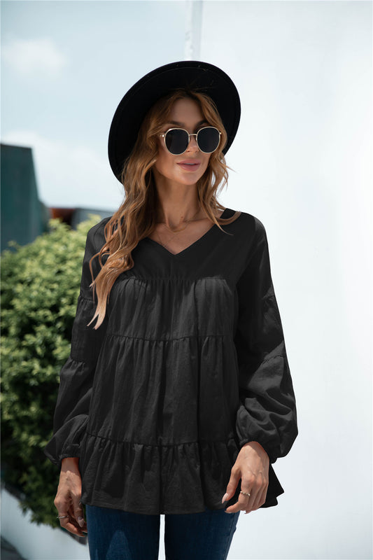 V-Neck Transitional Gathered Blouse