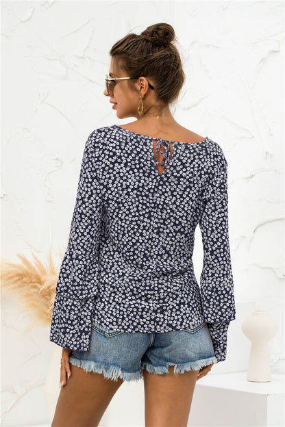 Soft Daisy V-Neck Bell Sleeve Blouse