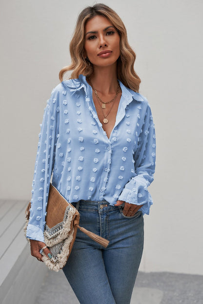 Clip Dot Button Up Collared Top