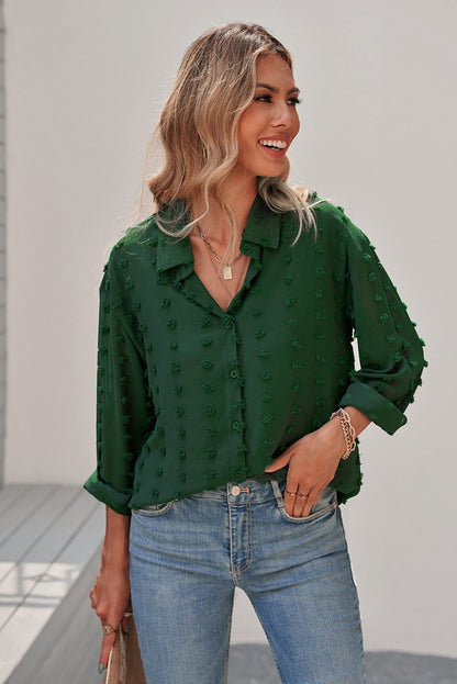 Clip Dot Button Up Collared Top