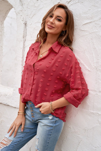 Clip Dot Button Up Collared Top