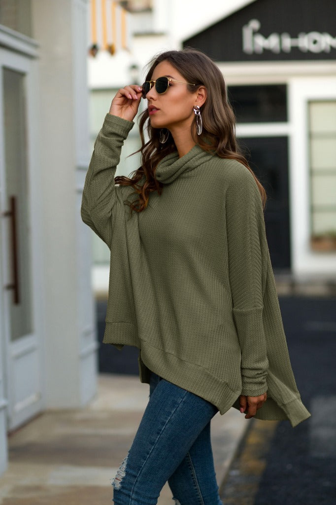 Cowl neck store waffle knit top