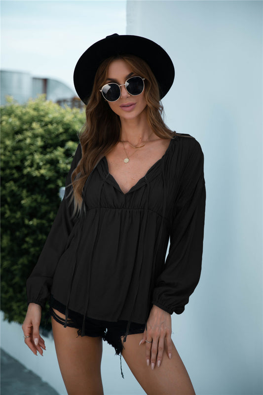 Ruffle Tied String Long Sleeve Blouse