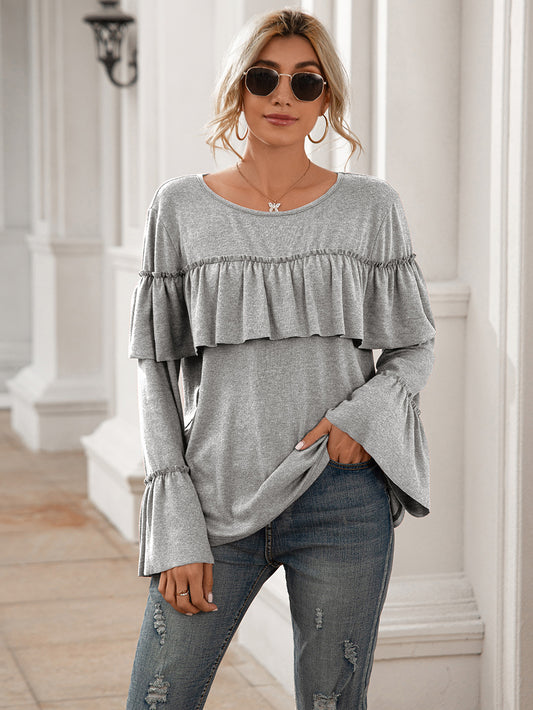 Ruffle Chest Long Sleeve Top