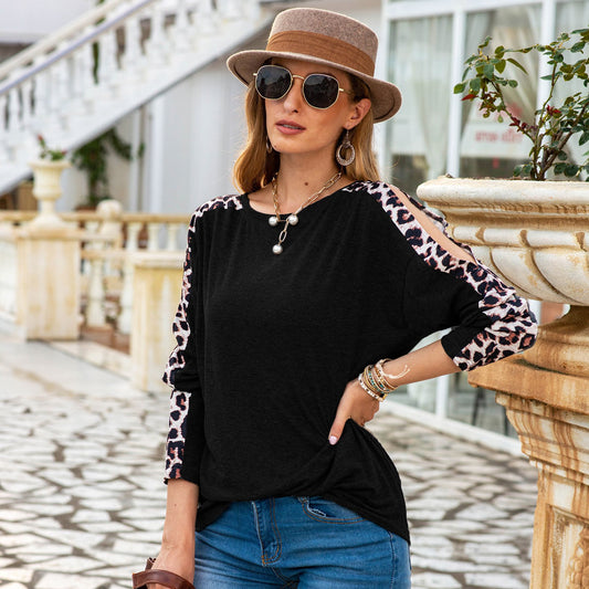 Leopard Slit Long Sleeve Top