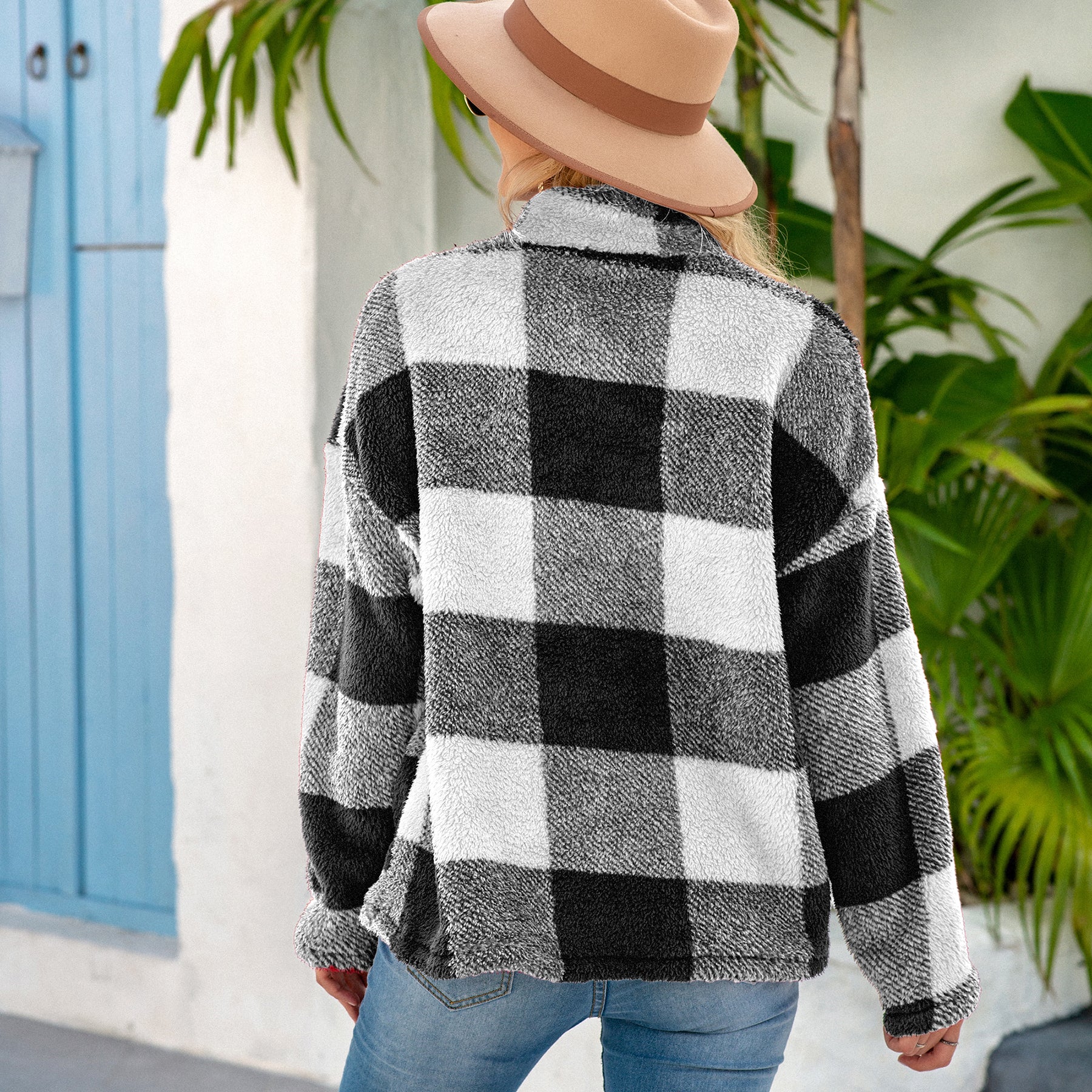 Black and white clearance buffalo plaid jacket womens