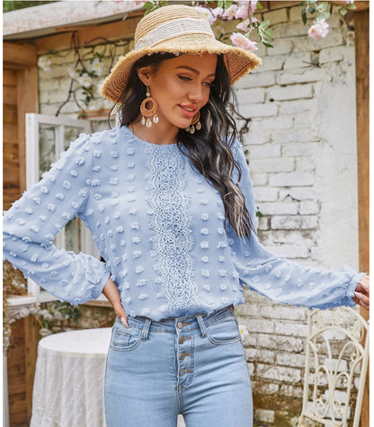 Clip Dot Lace Detail Blouse